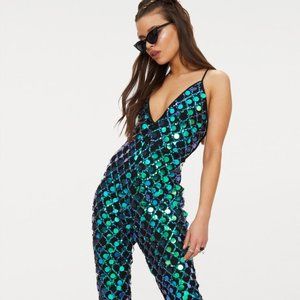 Sequin lace plunge jumpsuit